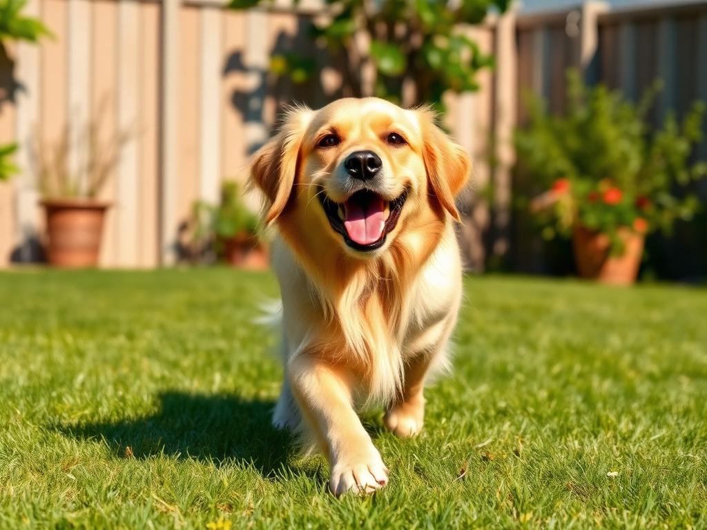 Happy dog playing on freshly cleaned grass